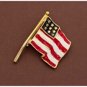 Vintage Elegant American Flag Gold Tone Brooch - U19